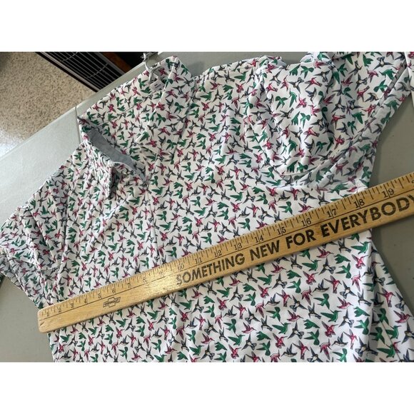 Seabreeze Hummingbird Print Long Sleeve Polo Shirt Size Med Athleisure White NEW - Picture 6 of 7